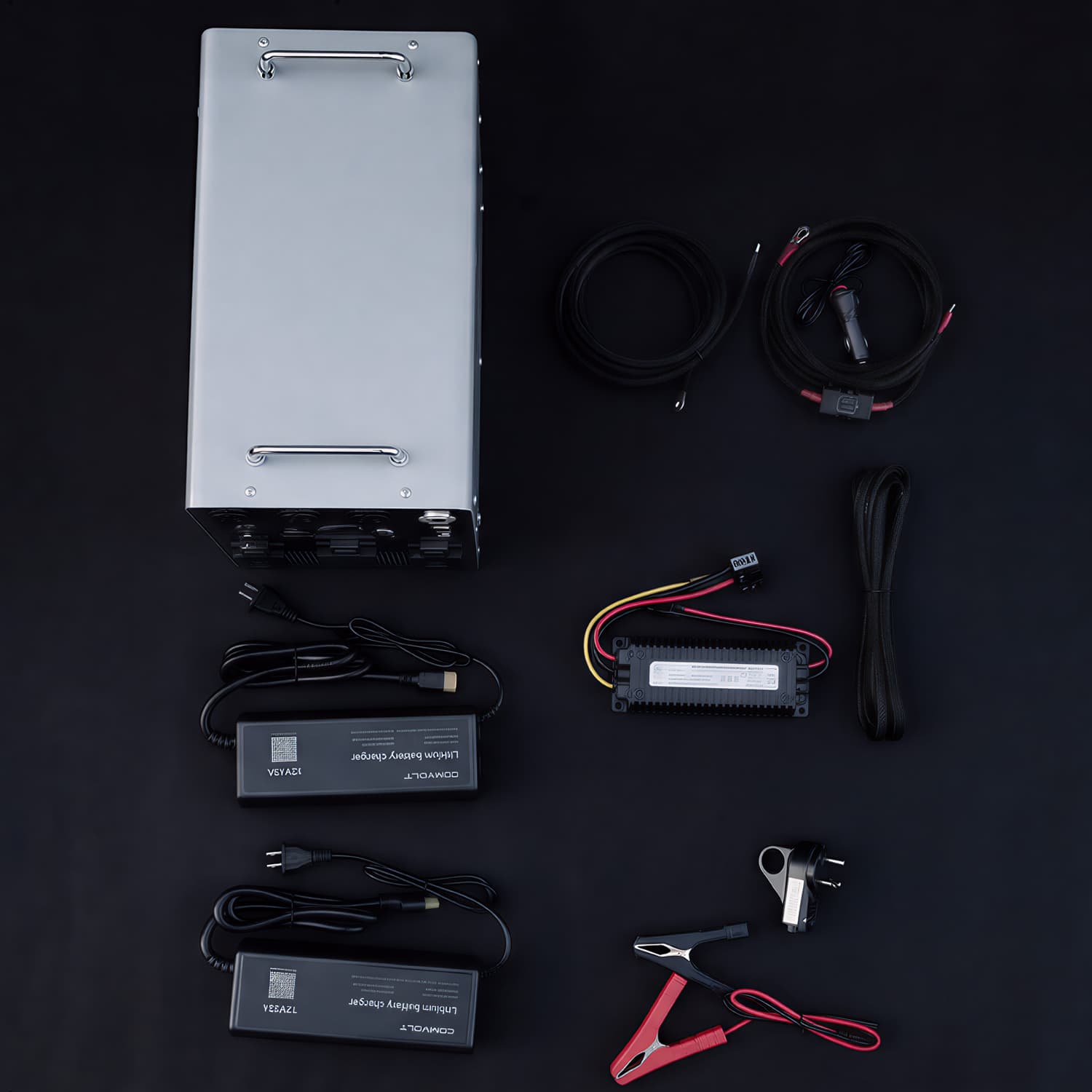 Comvolt 6000 charger kit — charger, wiring and battery clamps