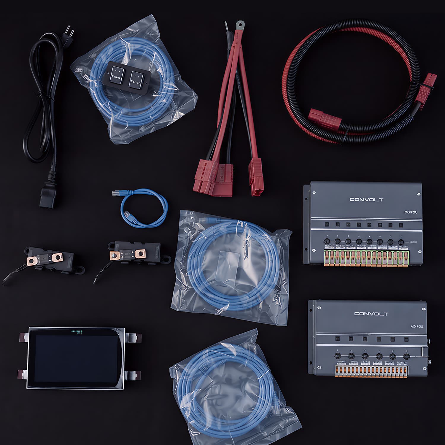 Comvolt 6000 PDU kit — AC PDU, DC PDU, display and comm cable