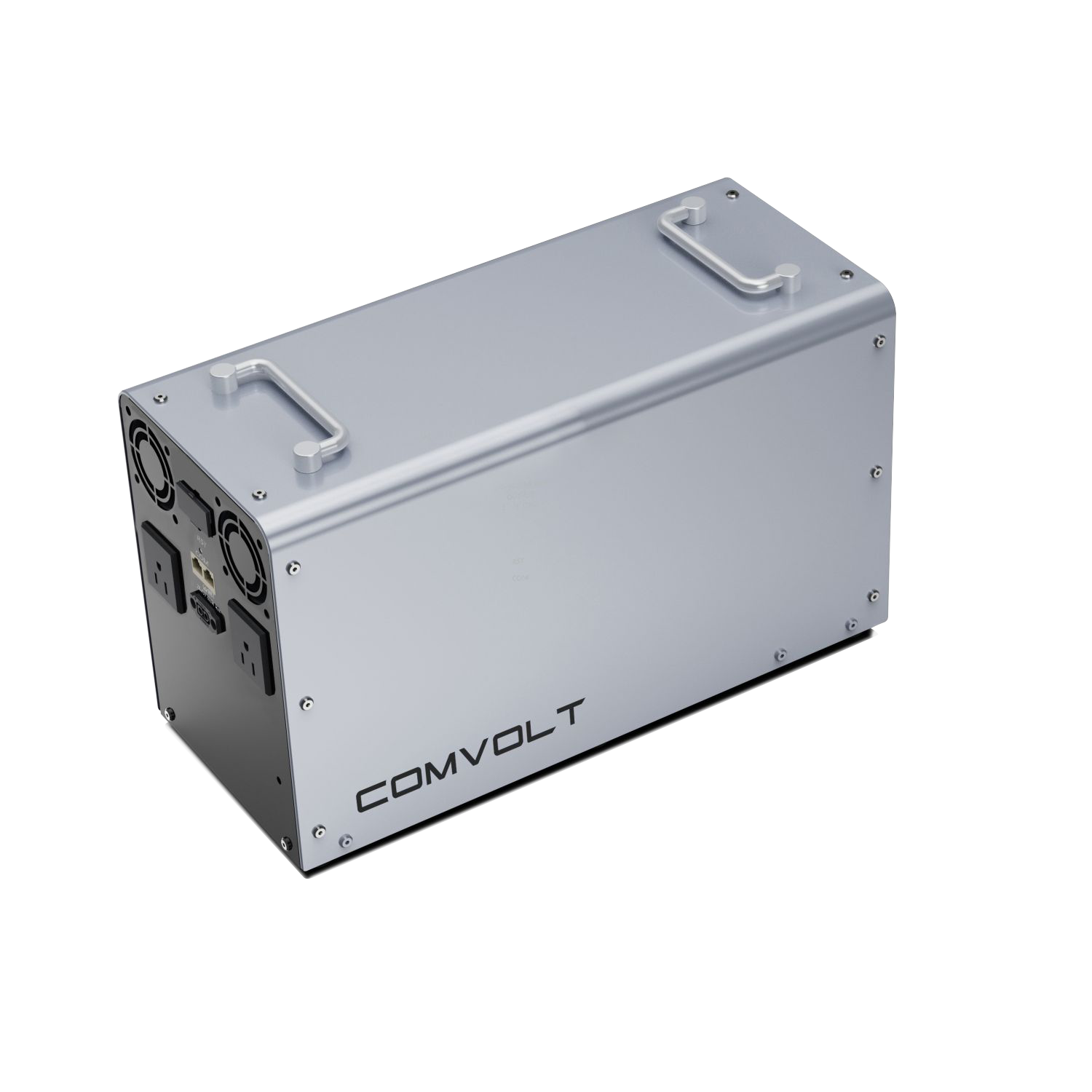 Comvolt 2200 LiFePO₄ portable power station, silver aluminium body, 3/4 hero view