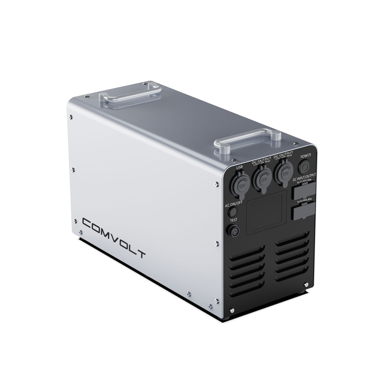 Comvolt 4200 LiFePO₄ portable power station, silver aluminium body, 3/4 hero view