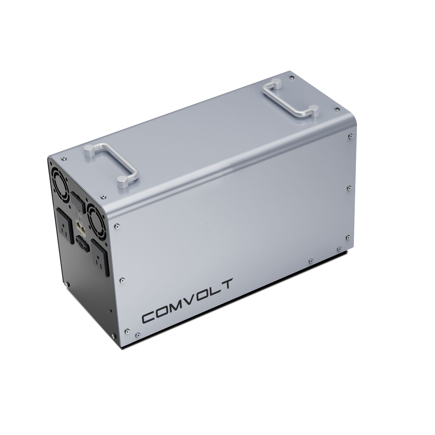 Comvolt 2200 LiFePO₄ portable power station, silver aluminium body, 3/4 hero view