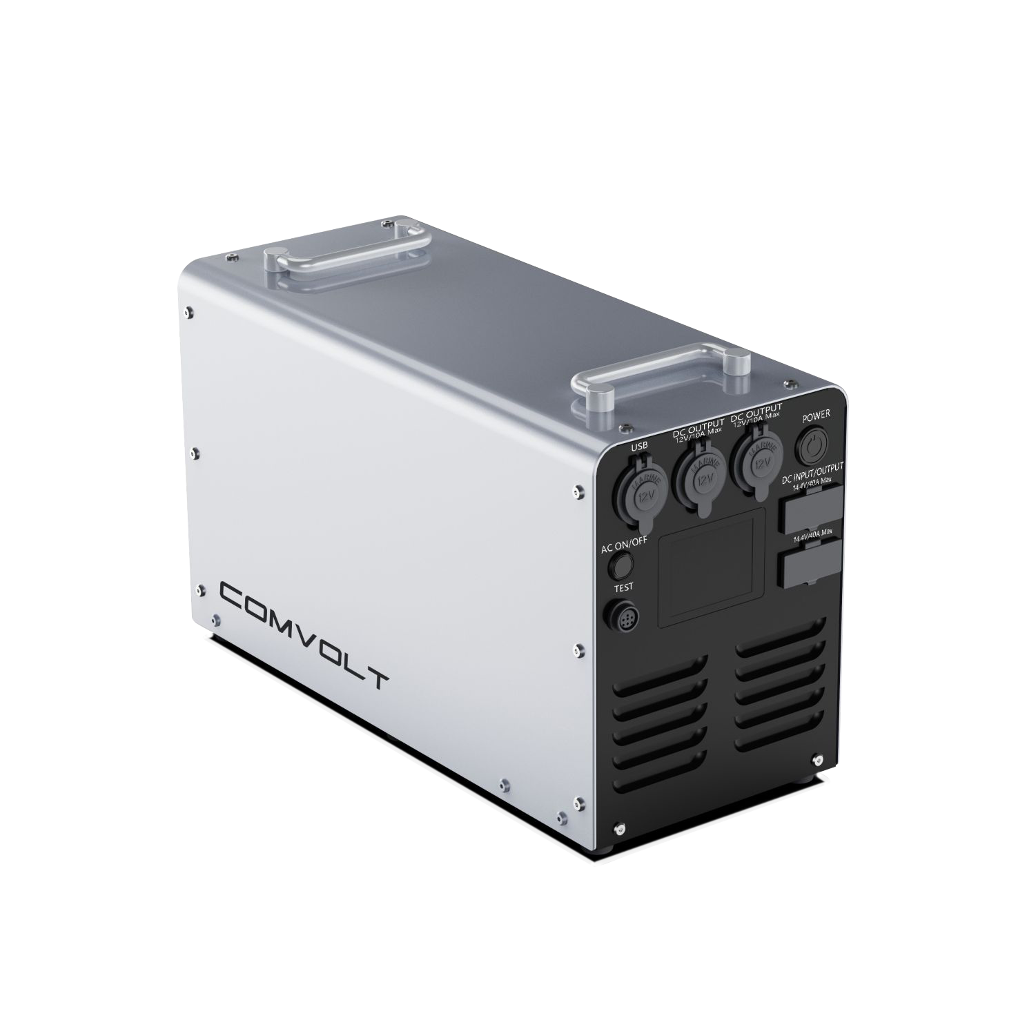 Comvolt 4200 LiFePO₄ portable power station, silver aluminium body, 3/4 hero view